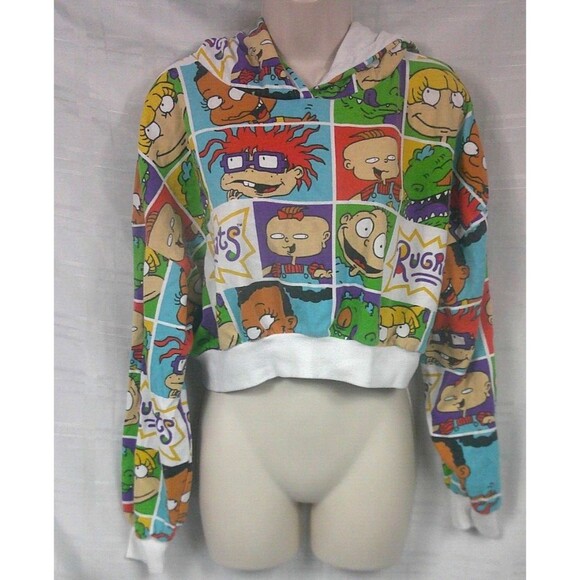 Nickelodeon Rugrats Hoodie Sweatshirt Cropped All Over Graphic Women's Large - Picture 1 of 5